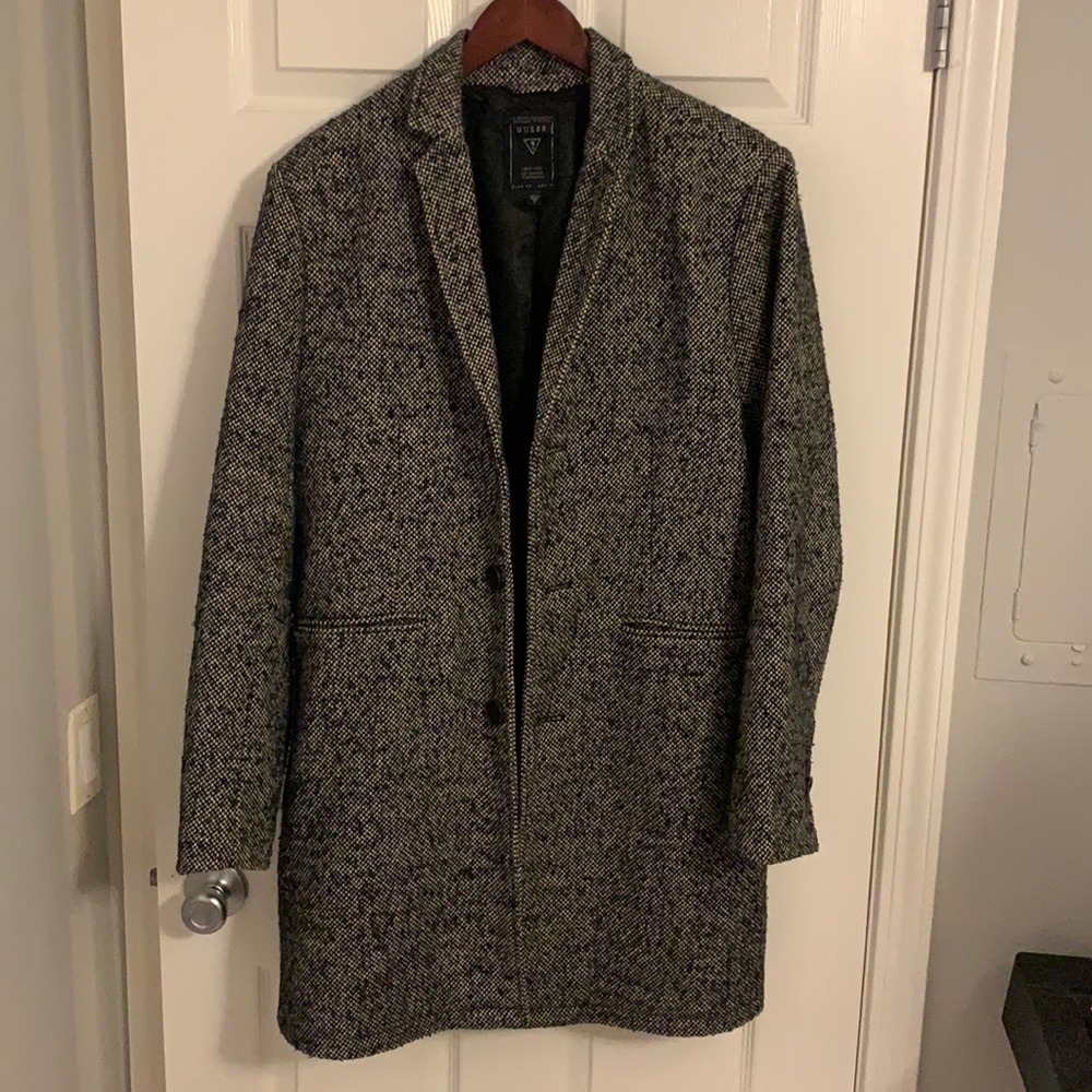 Guess tweed monochrome 3 button long coat MINT condition!